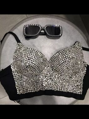 Women's Rhinestone Colored Diamond Luxury Bustier Crop Top Sexy Corset